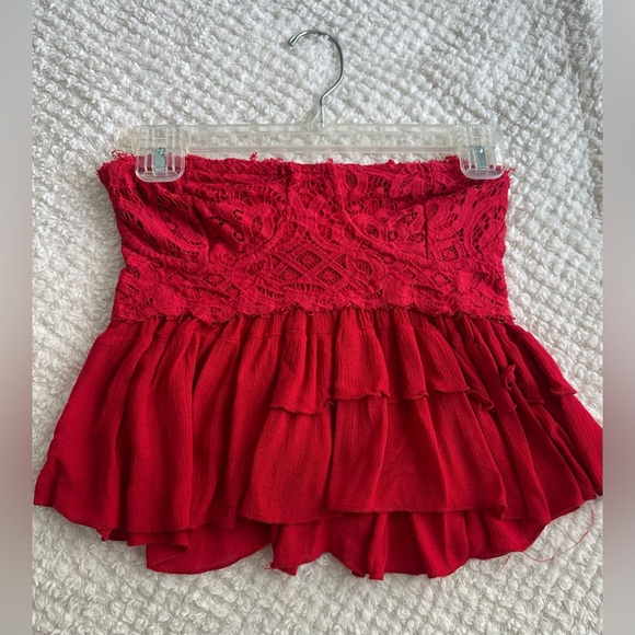 Free People Red Lace Ruffle Mini Top - Picture 3 of 4